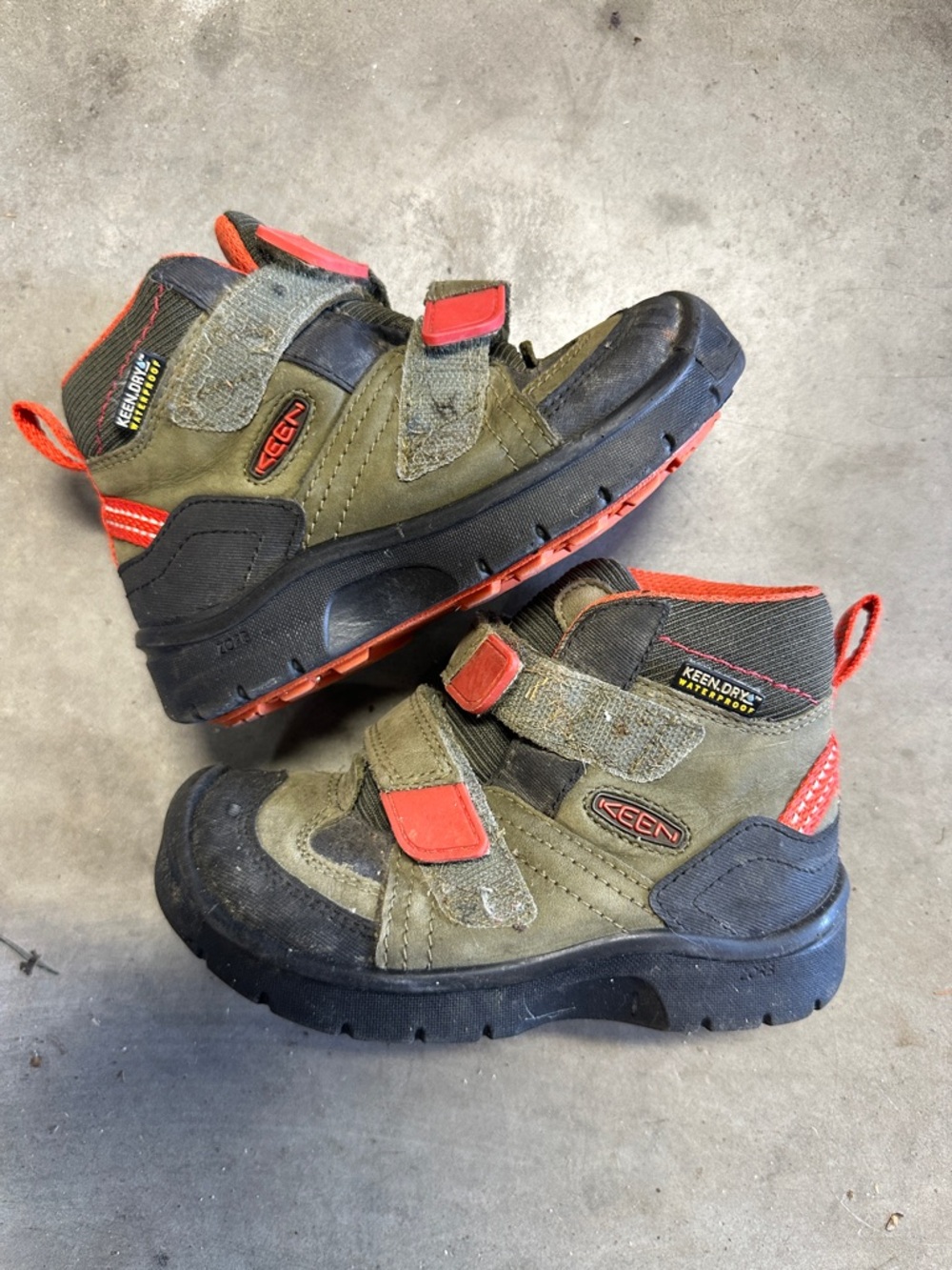 Keen Kids Olive and Orange Waterproof Hiking Boots